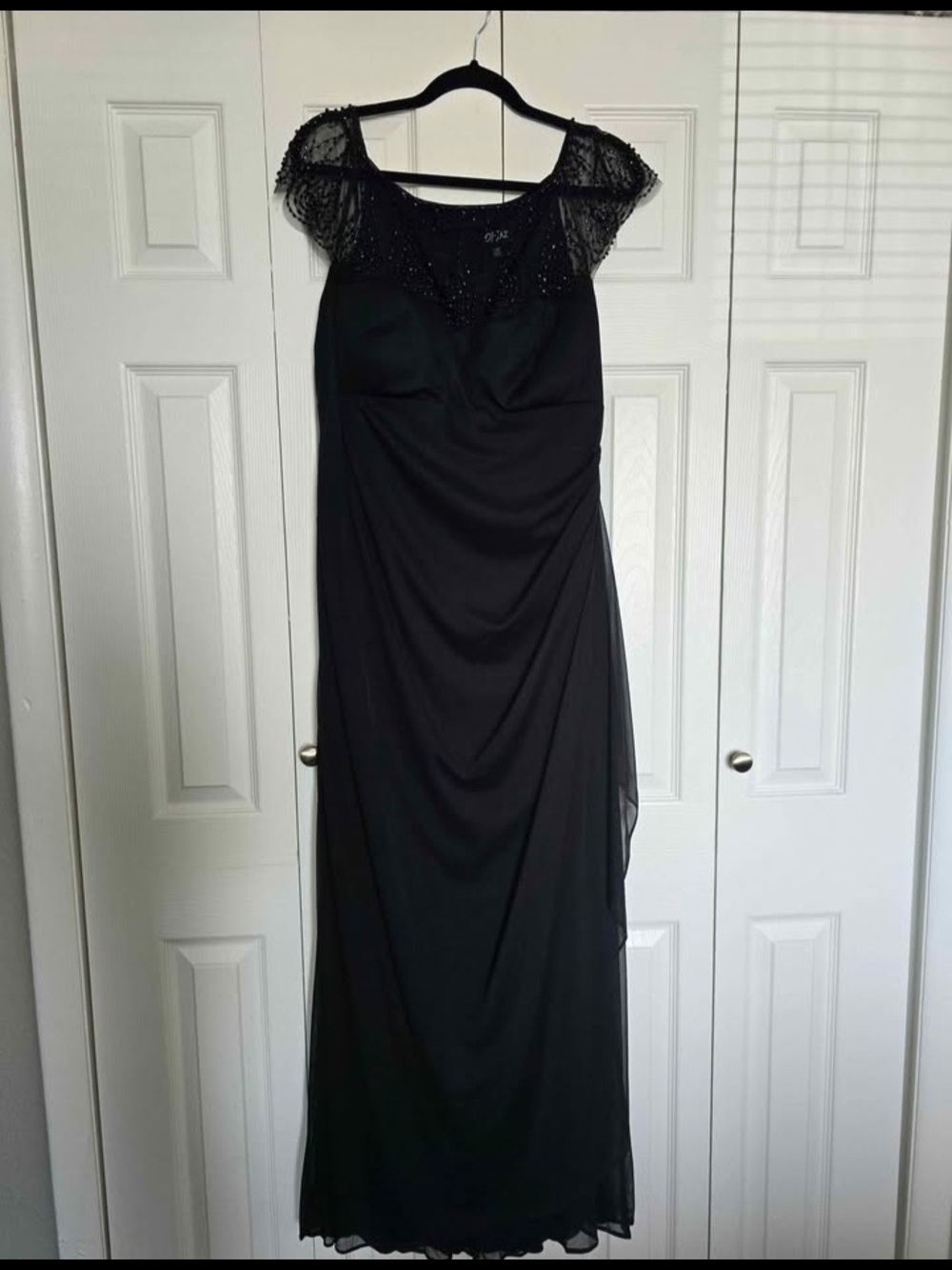 Black Beaded Lace-Yoke Maxi Dress